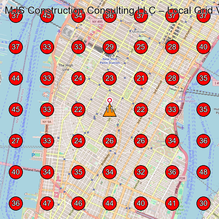 MJS Construction Consulting LLC GeoGrid visibility map for Construction Company in New York